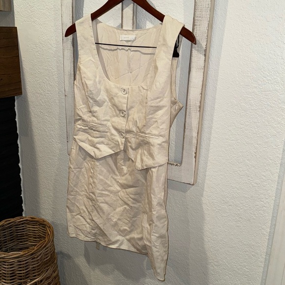 Lush Dresses & Skirts - Lush Linen Blend Ivory Tuxedo Inspired Vest Mini Dress with Tie Back Size Large
